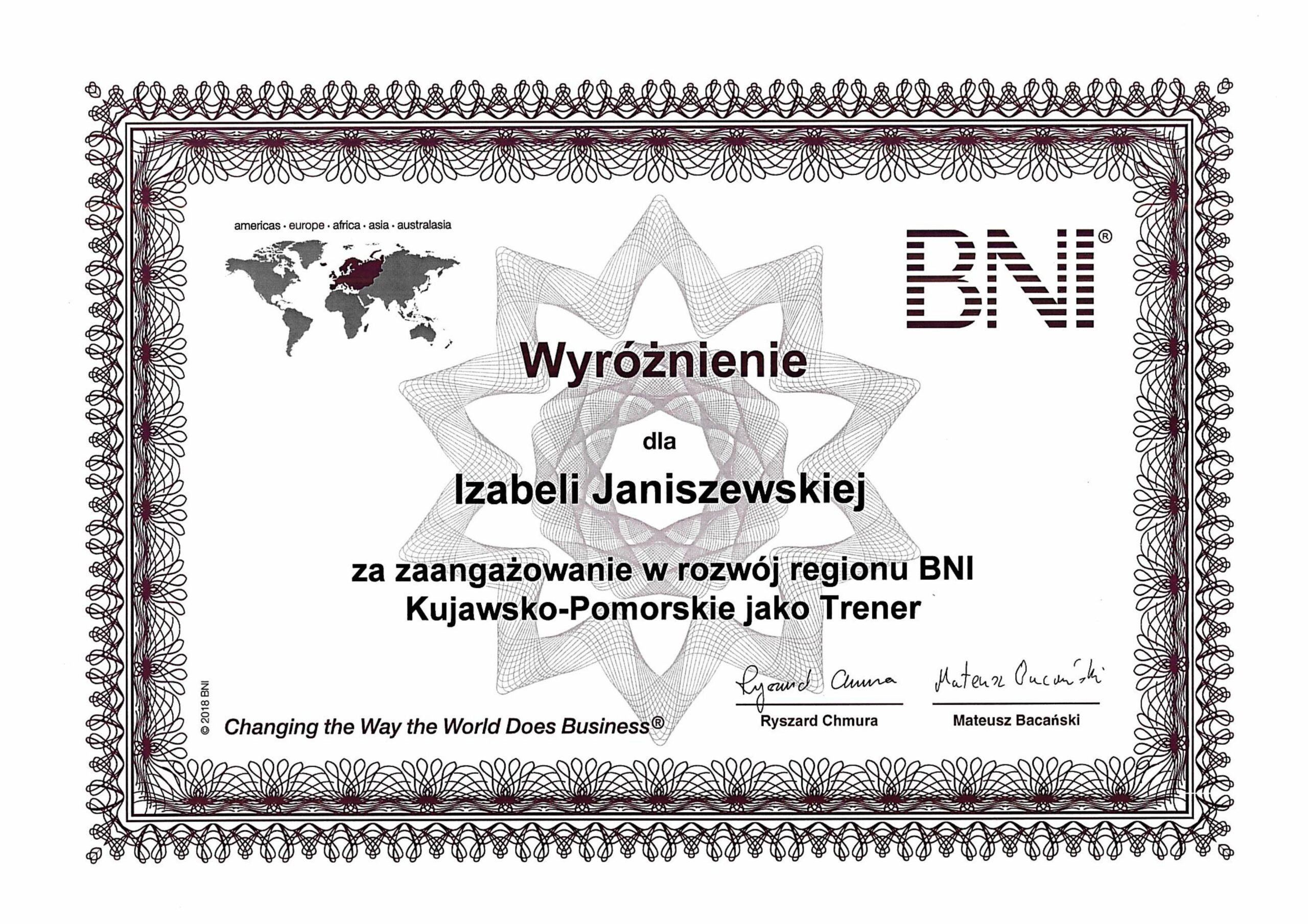 wyróżnienie BNI trener kujawsko-pomorskie